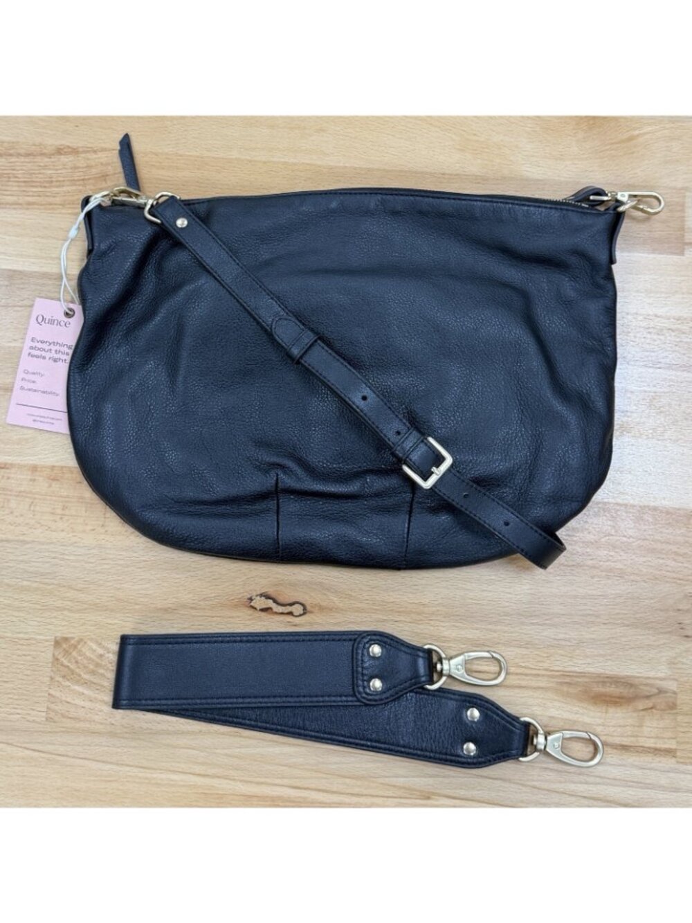 Quince Italian Leather Convertible Crescent Shoulder Bag With Crossbody Strap - Picture 7 of 16